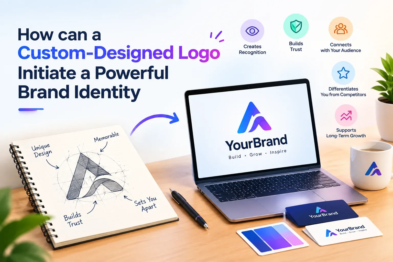 How can a custom-designed logo initiate a powerful brand identity